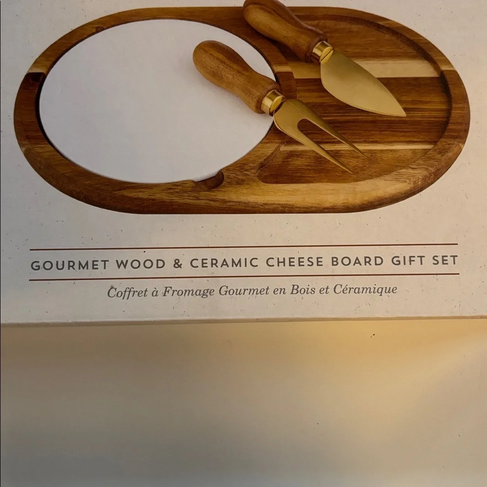 Twine Living Co. Gourmet Wood & Ceramic Cheese Board Gift Set.  New In Box